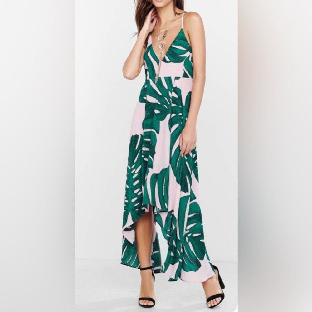 Express Palm Print Asymmetrical Dress